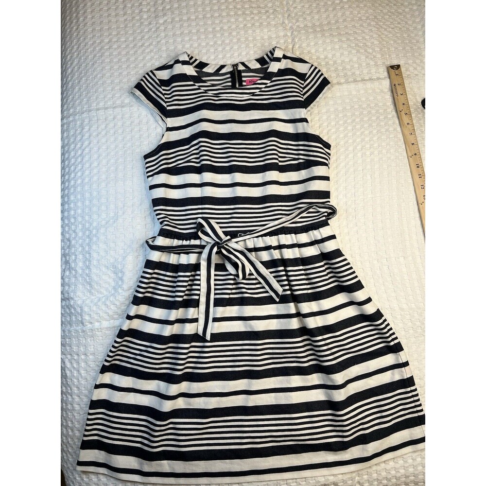 Betsey Johnson Dress Women’s Size 12 Striped Cotton Fit & Flare Cap Sleeve Navy